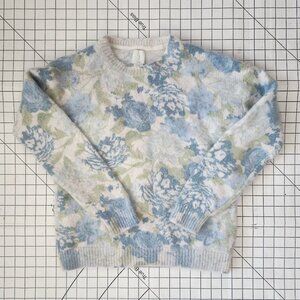 Joie Super Soft Mohair Blend Floral Pastel Blue Green Crewneck Sweater Size M
